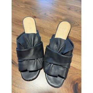 NIC+ZOE Poppy Women 8 M Black Leather Peep Toe Bow Block Heel